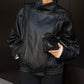 🔥Solange der Vorrat reicht 50 % Rabatt!🎉Schwarze Kunstlederjacke mit Stehkragen, übergroße Motorradjacke