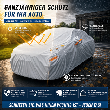 📢📢50% RABATT !!⏰ Ganzjahres-Autoabdeckung mit silberner Beschichtung – schützt vor Sonne, Regen & Staub, mit Spiegel-Taschen – für den Außenbereich geeignet 🛡️