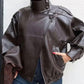 🔥Solange der Vorrat reicht 50 % Rabatt!🎉Schwarze Kunstlederjacke mit Stehkragen, übergroße Motorradjacke