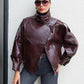 🔥Solange der Vorrat reicht 50 % Rabatt!🎉Schwarze Kunstlederjacke mit Stehkragen, übergroße Motorradjacke