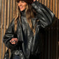 🔥Solange der Vorrat reicht 50 % Rabatt!🎉Schwarze Kunstlederjacke mit Stehkragen, übergroße Motorradjacke