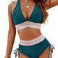 🔥Sommerschlussverkauf🔥Patchwork-Bikini mit V-Ausschnitt, 2-teiliges Set