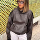 🔥Solange der Vorrat reicht 50 % Rabatt!🎉Schwarze Kunstlederjacke mit Stehkragen, übergroße Motorradjacke
