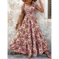 🔥Solange der Vorrat reicht 45 % Rabatt!🎉Damen Maxikleid mit V-Ausschnitt, Blumenmuster und geraffter Taille