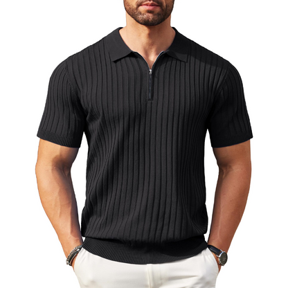 🌬️ Das „atmungsaktive“ Strickoberteil – Herren Reißverschluss-Poloshirt mit Rippenstrick | Perfekt für Büro & Freizeit 🏢➡️🌿