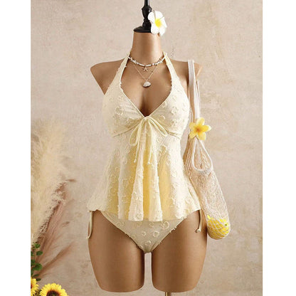 🌊👙 LIMITIERT: 50% RABATT! ✨ Damen-Tankini mit Rüschen – Neckholder, Peplum & Weich 🍋