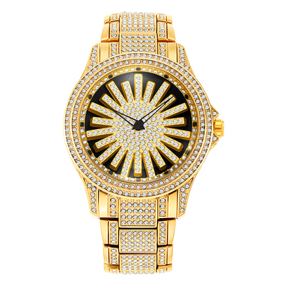 💎 Herren Armbanduhr mit drehbarem Zifferblatt – Goldoptik mit Kristallbesatz, präzises Quarzwerk & wasserdicht✨