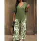 💥 HALBPREIS DEAL 👗 Damen Zweiteiler – elegante V-Neck Bluse + weite Print-Hose 🔥 Perfekt für Sommer & Alltag ☀️