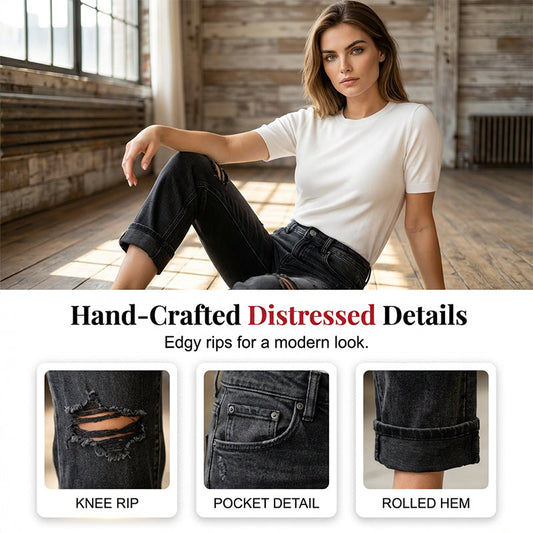 🌞Bequeme lässige Jeans für Damen, gerades Bein & trendige Rissoptik