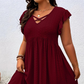 📢📢Limitiertes Angebot – 50 % Rabatt + kostenlose Halskette !! ⏰Damenkleid mit V-Ausschnitt und Rüschenbesatz