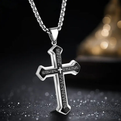 ✝️⏰ Herren-Vaterunser-Kreuz-Halskette – 50% RABATT! Edelstahl, robust & perfekt als Glaubenssymbol oder Geschenk ✨