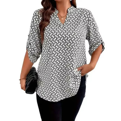 👕 LIMITED-TIME 50% RABATT! ✨ Damen Bluse – Geometrischer Print, V-Ausschnitt, Lässig ✨