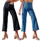 Lässige Damenjeans mit weitem Bein und aufgesetzten Taschen