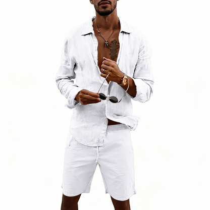 👔 NUR FÜR KURZE ZEIT 50% RABATT! ✨ Herren-Leinenhemd & Shorts Set – Lässig, Sommerlich, Luftig ✨