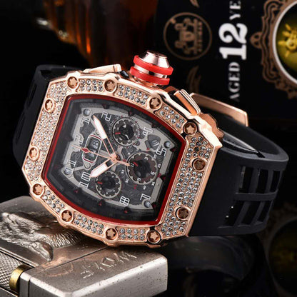 ⌚Limitierte Auflage – 55 % Rabatt！✨Luxuriöse Herrenuhr in Tonnenform mit Strassverzierung