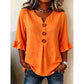 👚 Nur für kurze Zeit 50 % Rabatt! ✨ Damenbluse mit V-Ausschnitt, Rüschenärmeln und Holzknöpfen – Boho-Stil, fließend, romantisch 🍃