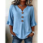 👚 Nur für kurze Zeit 50 % Rabatt! ✨ Damenbluse mit V-Ausschnitt, Rüschenärmeln und Holzknöpfen – Boho-Stil, fließend, romantisch 🍃