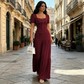 👗 ✨ Frauen Kleidungs-Set mit eckigem Ausschnitt & Maxirock – Elegant, luftig & zeitlos 🌸