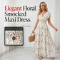 👗 Langes Maxikleid mit Blumenmuster, V-Ausschnitt & geraffter Taille – elegant & figurbetonend