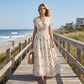 👗 Langes Maxikleid mit Blumenmuster, V-Ausschnitt & geraffter Taille – elegant & figurbetonend