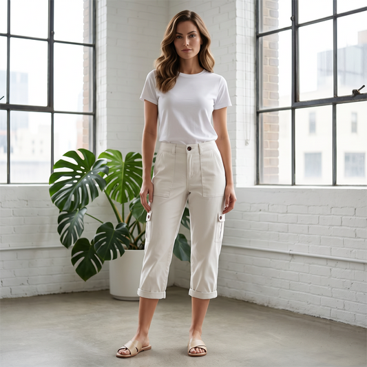 Damen Cargo-Caprihose mit Taschen – Lässiger Freizeitstil