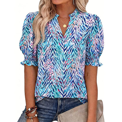 👚 JETZT 50 % RABATT! 🌸 Sommerliches Damen-Top mit Blumenmuster und Puffärmeln – Leicht und atmungsaktiv – Romantisches Design, perfekt für Brunch oder Gartenpartys – unkompliziert und schick 💃