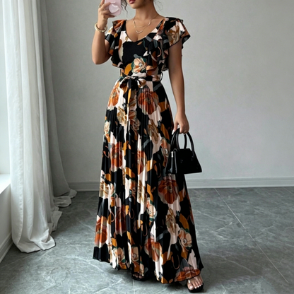 👗 🌸 Damens Retro Maxikleid mit Blumenprint & Plisseefalten – Eleganter Stil, weicher Fall & perfekt für besondere Anlässe ✨