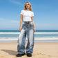 Damen Jeans mit asymmetrischem Bund und weitem Bein
