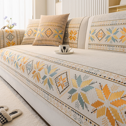 Rutschfester Sofaauflagenbezug aus Chenille im Boho-Stil