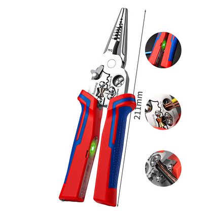 🔧 8-in-1 Elektrikerzange mit Spannungsprüfer ⚡️ | Präzises Abisolieren von 1,0 bis 4,0 mm 📏 | Chrom-Vanadium-Stahl 🛡️ | Rutschfester TPR-Griff ✋