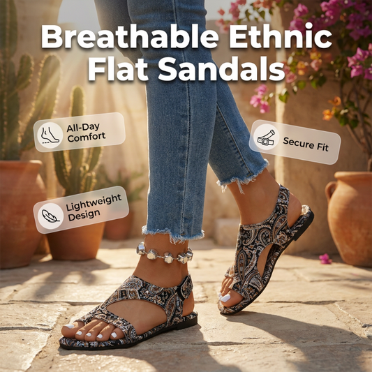 Damen Ethnische Flache Slide-Sandalen