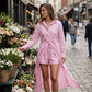👗✨ Elegantes Damen Chiffon-Set – Transparente Langarm-Strickjacke & Highwaist-Shorts | Ultraleicht, Atmungsaktiv & Perfekt für Urlaub, Strand & Resort!