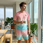 ⏰ 50 % RABATT – Nur für kurze Zeit ✨👕 2-teiliges Sommer-Set für Herren – Kurzarm-Shirt & Shorts mit Palmen-Print & Farbverlauf, atmungsaktiv, bequem & perfekt für Strand, Urlaub & Alltag 🌴🌅
