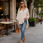 🔥50% RABATT🔥 Damen Lässige Weite Apricot Bluse | Langarm | Knopfleiste | Kragen ✨