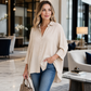 🔥50% RABATT🔥 Damen Lässige Weite Apricot Bluse | Langarm | Knopfleiste | Kragen ✨
