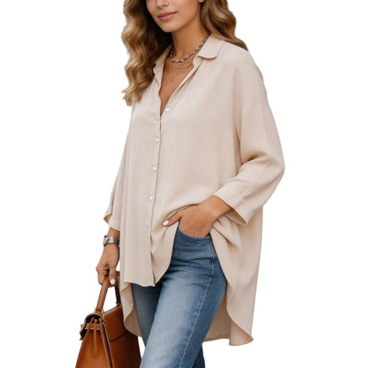 🔥50% RABATT🔥 Damen Lässige Weite Apricot Bluse | Langarm | Knopfleiste | Kragen ✨