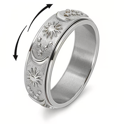 🛍️ 50 % Rabatt – Titanstahl-Ring mit Mond-, Stern- & Sonnen-Motiv – drehbarer Fidget-Ring – für kleine Auszeiten im Alltag 🌙