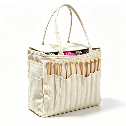 Canvas-Garnaufbewahrungstasche mit Nadeltaschen
