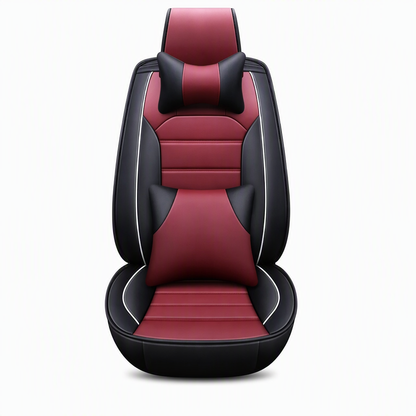 Universelle, vollabdeckende Leder-Autositzbezüge für alle Jahreszeiten, Kissen-Schutzhüllen mit Farbblock-Design und horizontalen Streifen, geeignet für 5-sitzige Autos
