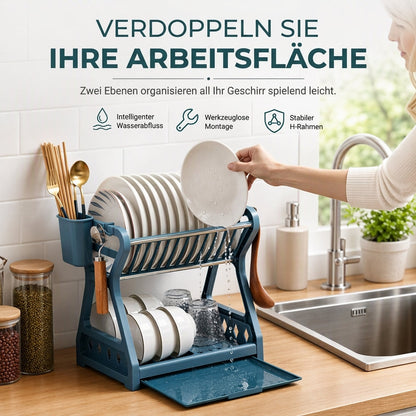 🔥50 % Rabatt🔥✨Mehrschichtige Küchen-Abtropfgestell und Aufbewahrungsorganizer für Geschirr mit Stahlrahmen